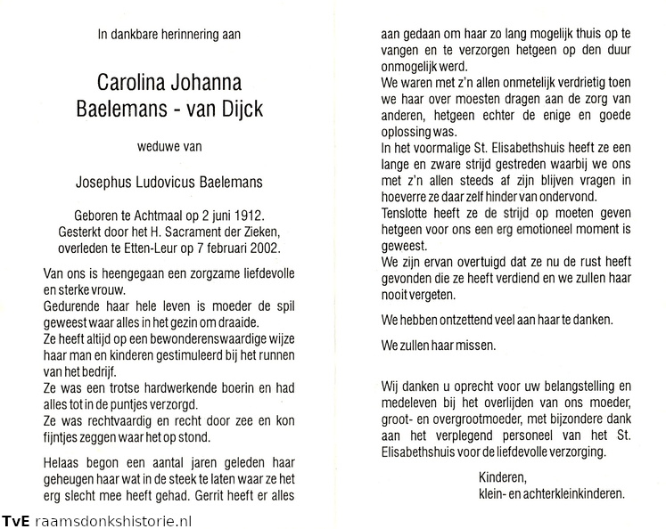 Carolina Johanna van Dijck Josephus Ludovicus Baelemans