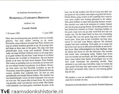 Petronella Catharina Dijkmans Cornelis Toebak