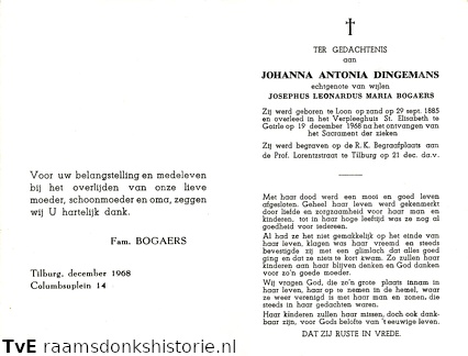 Johanna Antonia Dingemans Josephus Leonardus Maria Bogaers