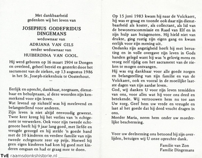 Josephus Godefridus Dingemans Adriana van Gils  Huiberdina van Gool