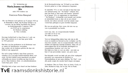 Maria Johanna van Dinteren Franciscus Petrus Hanegraaf