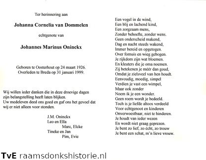 Johanna Cornelia van Dommelen Johannes Marinus Oninckx