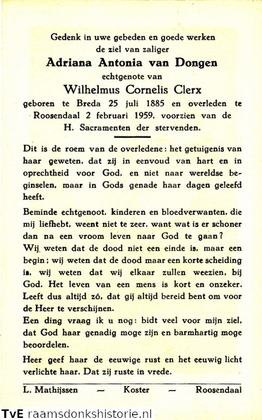 Adriana Antonia van Dongen- Wilhelmus Cornelis Clerx