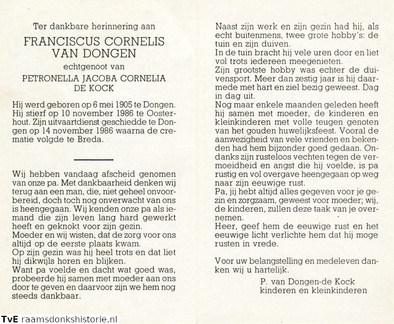 Franciscus Cornelis van Dongen Petronella Jacoba Cornelia de Kock