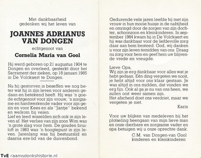 Joannes Adrianus van Dongen- Cornelia Maria van Gool