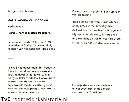 Maria Jacoba van Doornik Petrus Johannes Mathijs Doodkorte