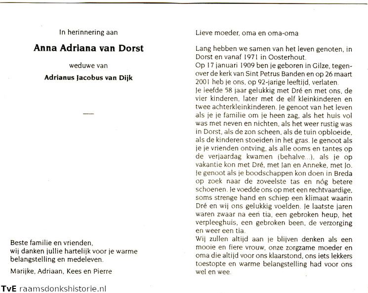 Anna Adriana van Dorst Adrianus Jacobus van Dijk