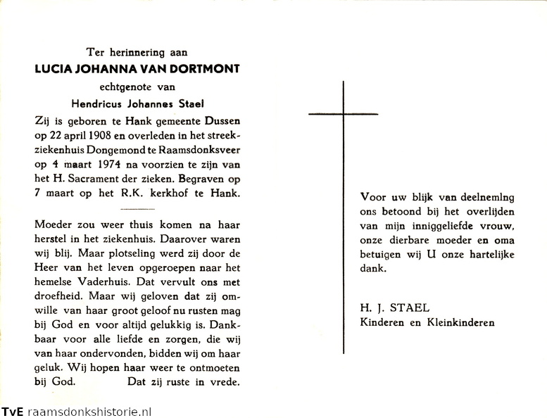 Lucia Johanna van Dortmont Hendricus Johannes Staal