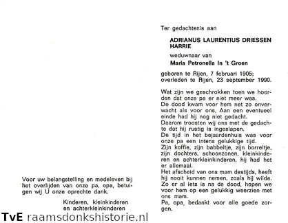 Adrianus Laurentius Driessen Maria Petronella in t Groen