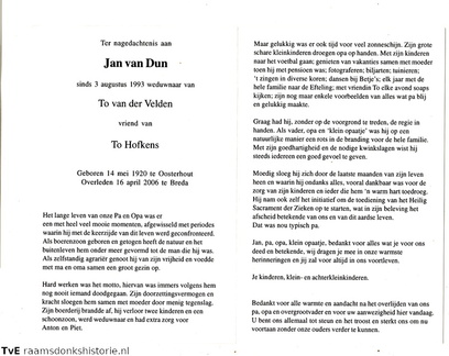 Jan van Dun-(vr) To Hofkens To van der Velden