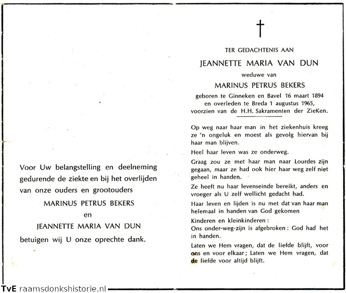 Jeannette Maria van Dun Marinus Petrus Bekers