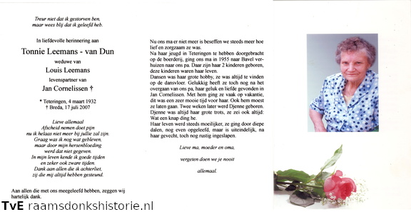 Tonnie van Dun (vr, overl)Jan Cornelissen Louis Leemans