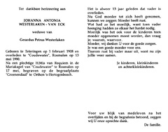 Johanna Antonia van Eck- Gerardus Petrus Westerlaken