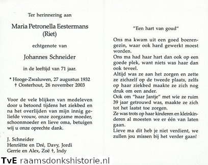 Maria Petronella Eestermans- Johannes Schneider