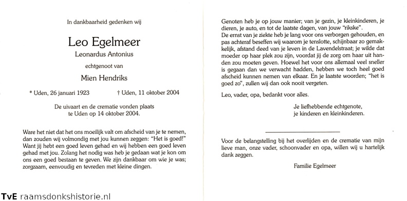 Leonardus Antonius Egelmeer- Mien Hendriks
