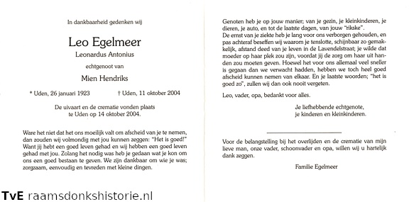 Leonardus Antonius Egelmeer- Mien Hendriks