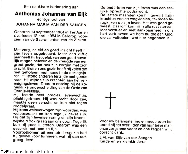 Anthonius Johannes van Eijk- Johanna Maria van der Sangen