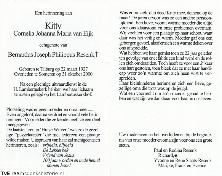 Cornelia Johanna Maria van Eijk Bernardus Joseph Philippus Resenk
