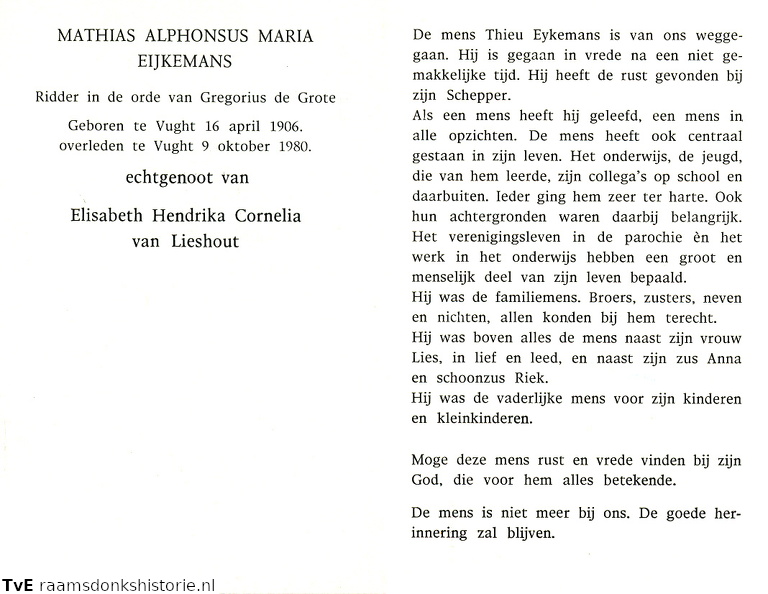 Mathias Alphonsus Maria Eijkemans- Elisabeth Hendrika Cornelia van Lieshout