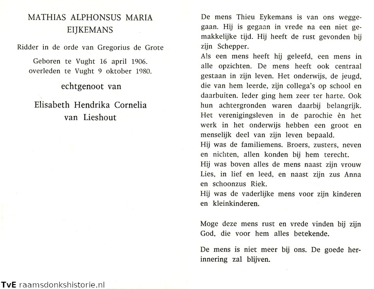Mathias Alphonsus Maria Eijkemans Elisabeth Hendrika Cornelia van Lieshout