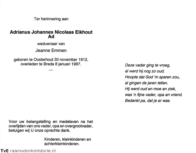 Adrianus Johannes Nicolaas Eikhout- Jeanne Emmen