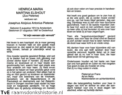 Henrica Maria Martina Elshout- Josephus Aloijsius Antonius Pieterse
