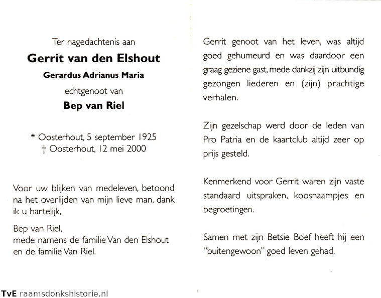 Gerardus Adrianus Maria van den Elshout- Bep van Riel