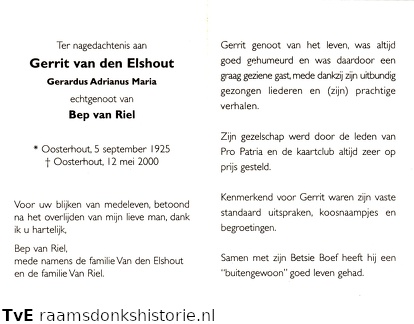 Gerardus Adrianus Maria van den Elshout- Bep van Riel