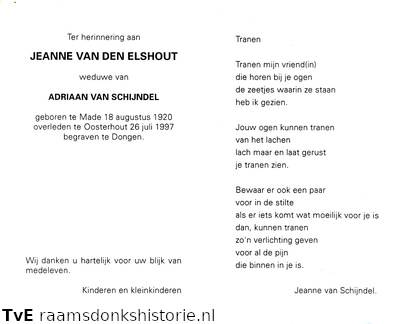 Jeanne van den Elshout Adriaan van Schijndel