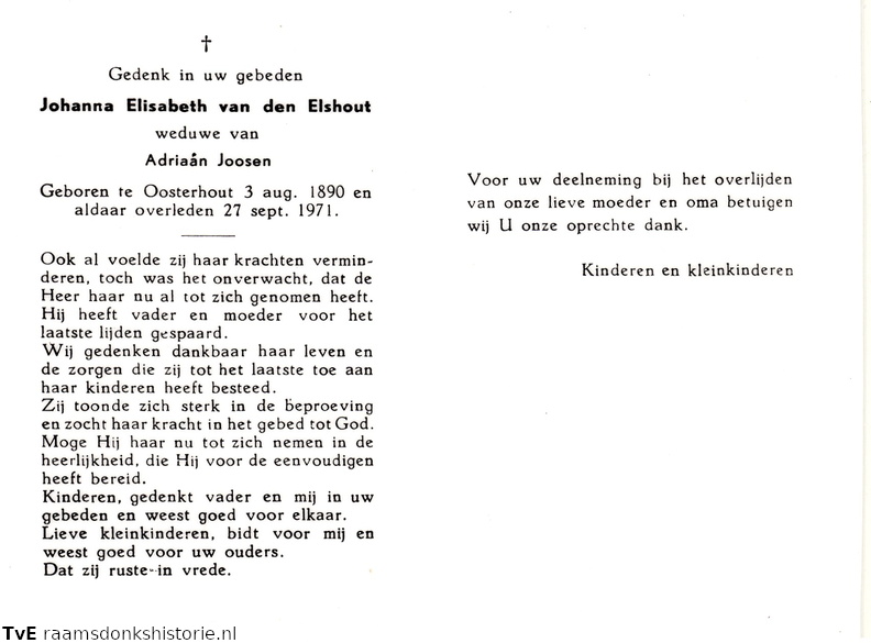 Johanna Elisabeth van den Elshout- Adriaan Joosen