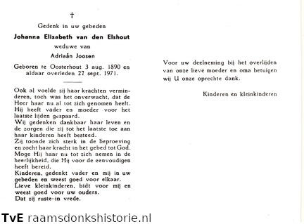 Johanna Elisabeth van den Elshout- Adriaan Joosen