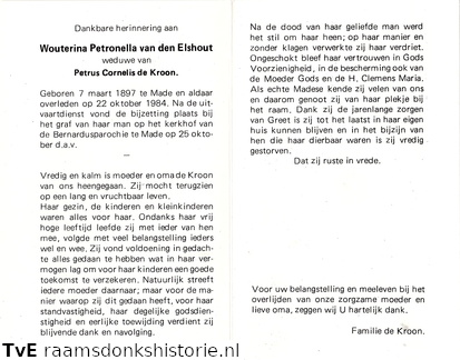 Wouterina Petronella van den Elshout- Petrus Cornelis de Kroon