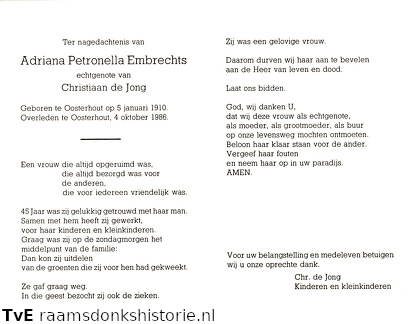 Adriana Petronella Embrechts- Christiaan de Jong