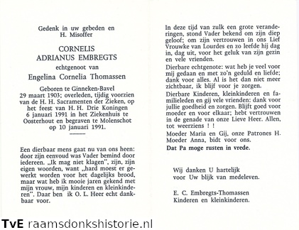 Cornelis Adrianus Embregts- Engelina Cornelia Thomassen