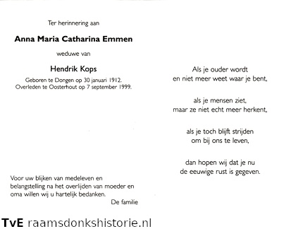 Anna Maria Catharina Emmen Hendrik Kops