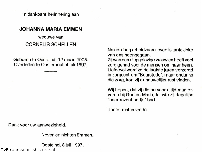 Johanna Maria Emmen Cornelis Schellen