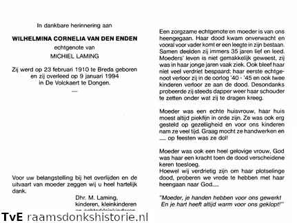 Wilhelmina Cornelia van den Enden Michiel Laming