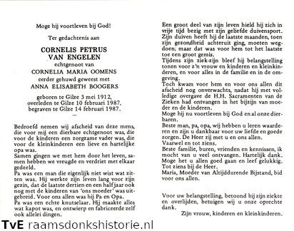 Cornelis Petrus van Engelen Cornelia Maria Oomens Anna Elisabeth Boogers