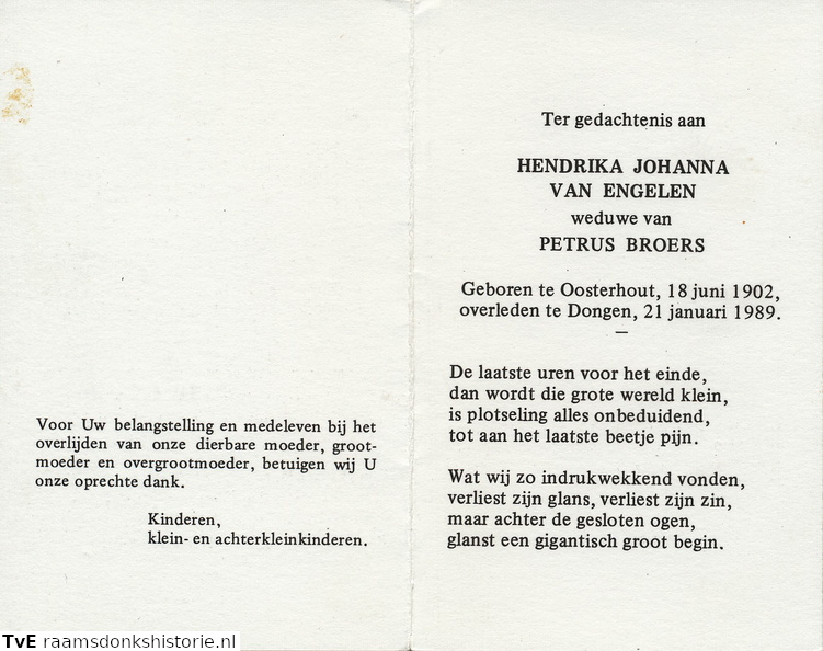 Hendrika Johanna van Engelen  Petrus Broers