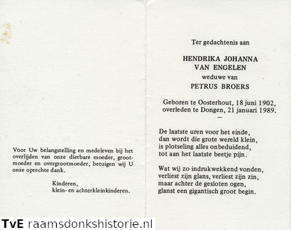 Hendrika Johanna van Engelen  Petrus Broers