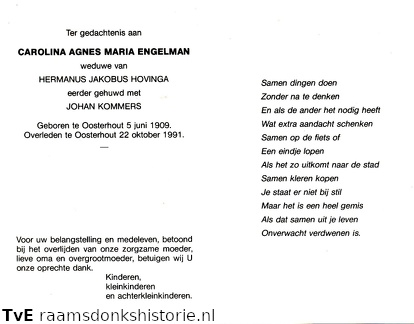 Carolina Agnes Maria van Enschot- Hermanus Jakobus Hovinga - Johan Kommers