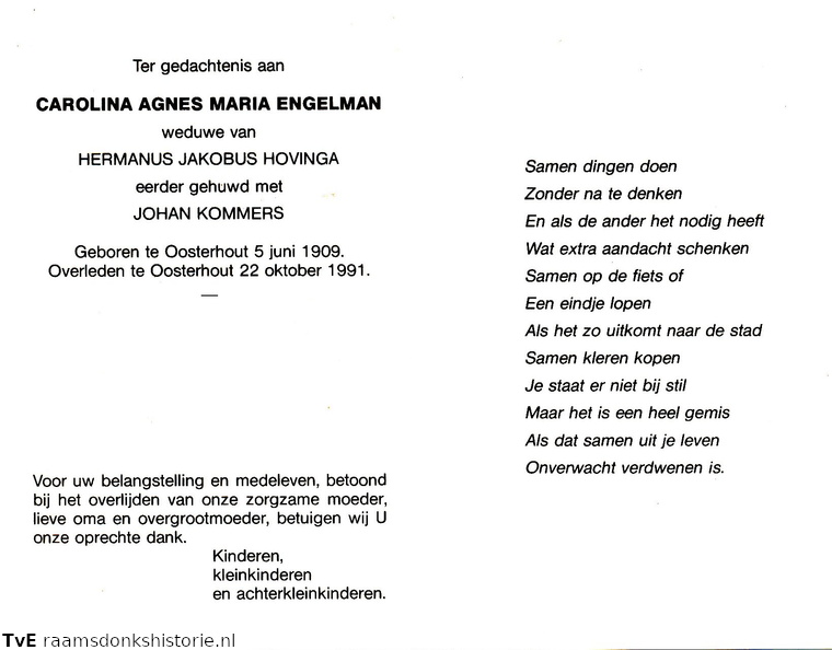 Carolina Agnes Maria van Enschot Hermanus Jakobus Hovinga  Johan Kommers
