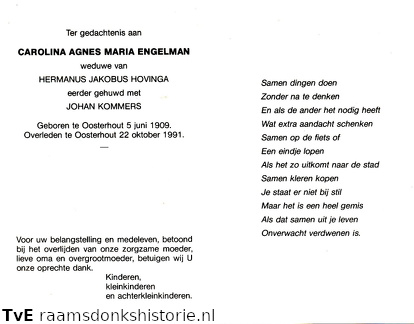 Carolina Agnes Maria van Enschot Hermanus Jakobus Hovinga  Johan Kommers