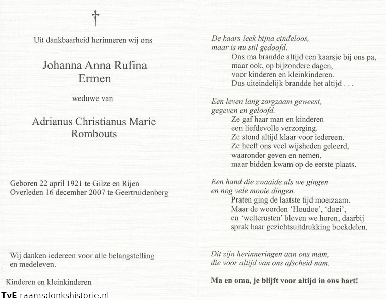 Johanna Anna Rufina Ermen- Adrianus Christianus Marie Rombouts