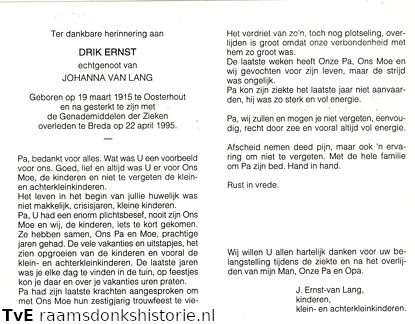 Drik Ernst- Johanna van Lang