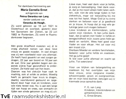 Maria Cornelia Ernst- Petrus Gerardus van Lang- Gerardus de Hoogh