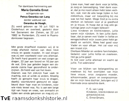 Maria Cornelia Ernst Petrus Gerardus van Lang Gerardus de Hoogh