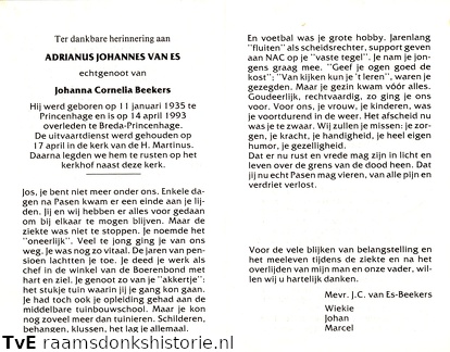 Adrianus Johannes van Es Johanna Cornelia Beekers