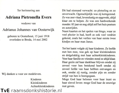 Adriana Pietronella Evers- Adrianus Johannes van Oosterwijk