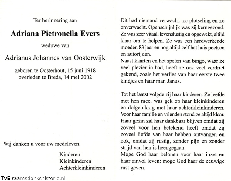 Adriana Pietronella Evers Adrianus Johannes van Oosterwijk